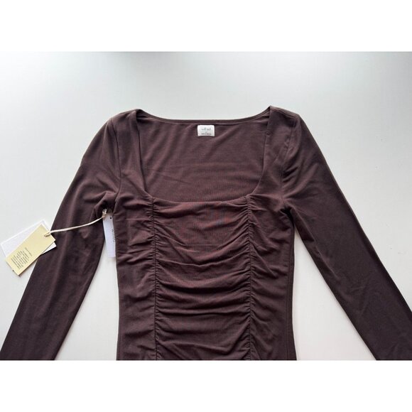 NWT Aritzia WILFRED Lydia Mocha Brown Jersey Ruched Front Mini Dress, Size X - Picture 7 of 16